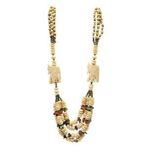 Handcrafted Multilayer Elephant Beaded Necklace With Natural Stones